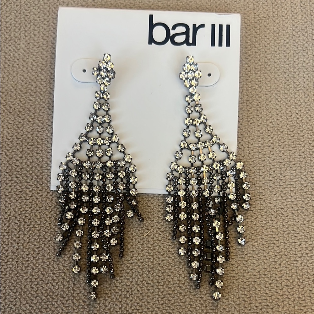 Bar III Silver and Black Crystal Cascade Earrings